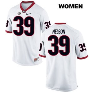 Women's Georgia Bulldogs NCAA #39 Hugh Nelson Nike Stitched White Authentic College Football Jersey IGG7054QI